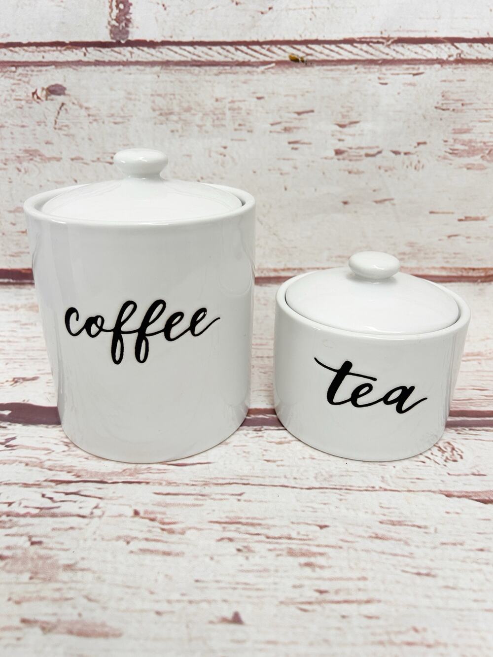 THRESHOLD Coffee Tea Ceramic Canister Storage Jar Set Lids White Farmhouse